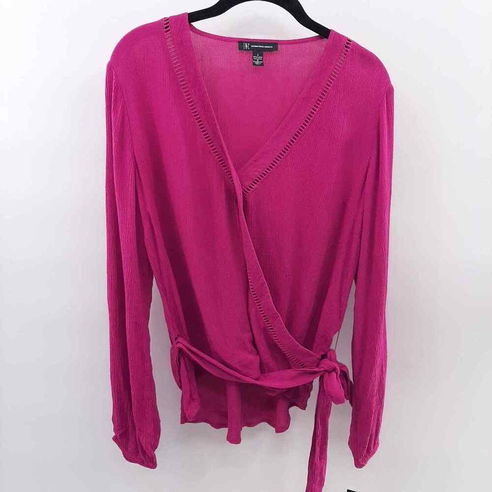 NWT INC magenta wrap look top in size small V Neck Barbiecore